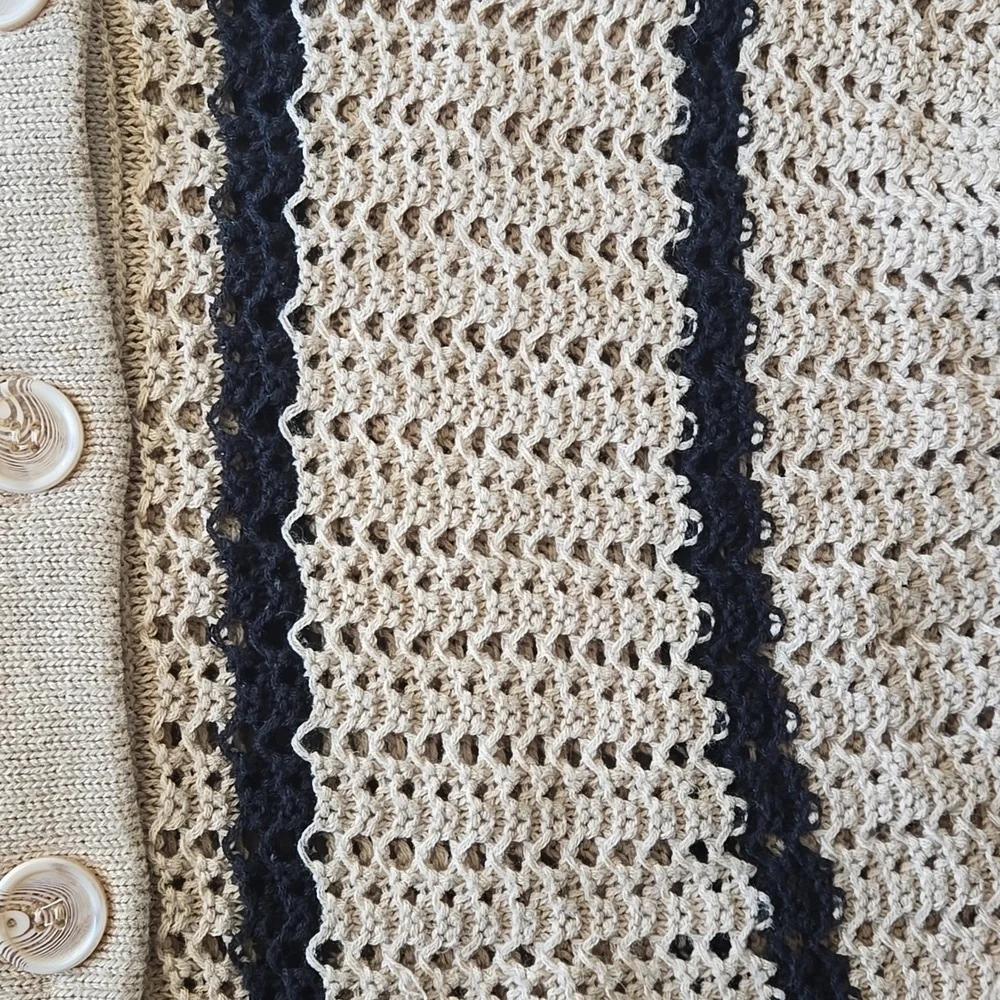 Elan Crochet Loose Knit Button Down Grandpa Sweater